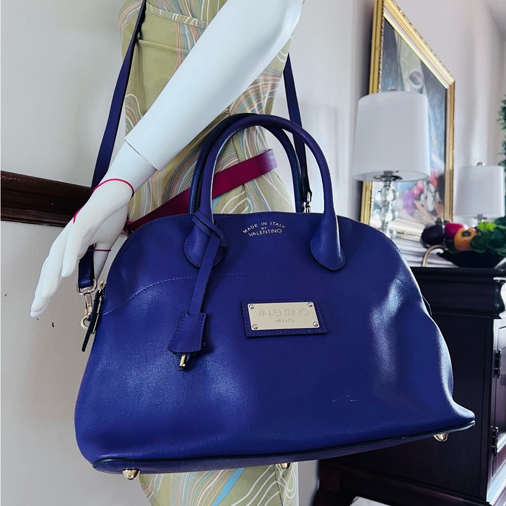 Mario Valentino Purple Saffiano Leather Satchel Shoulder Crossbody Women Bag